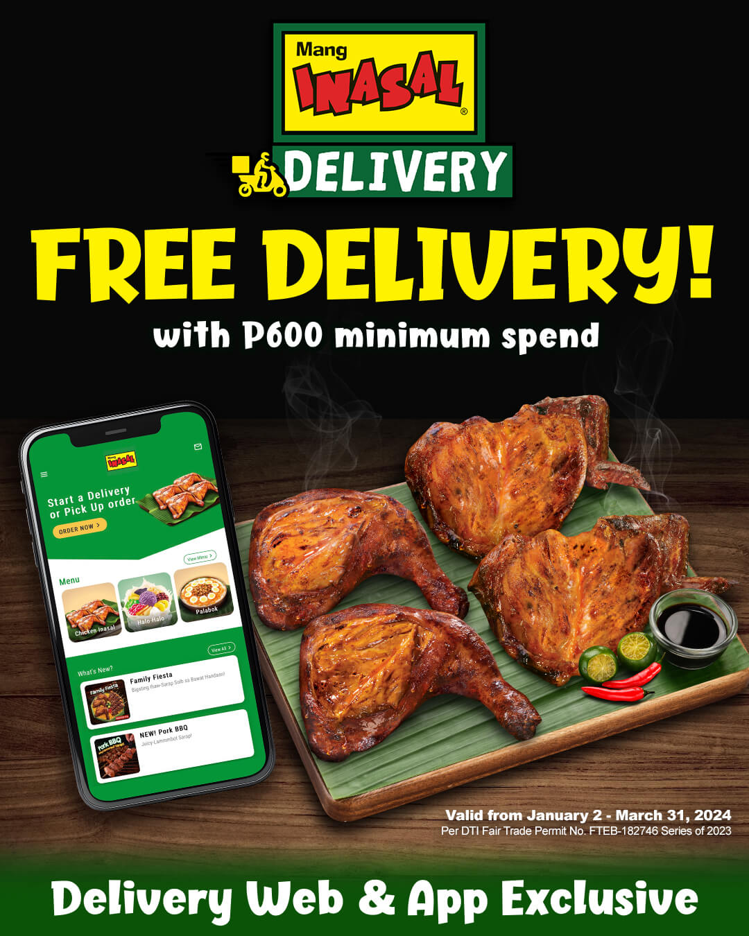 Mang Inasal extends free delivery this March 2024