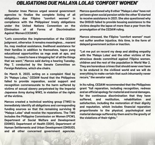 Senator Marcos demands swift action for Filipino ‘comfort women’ reparations