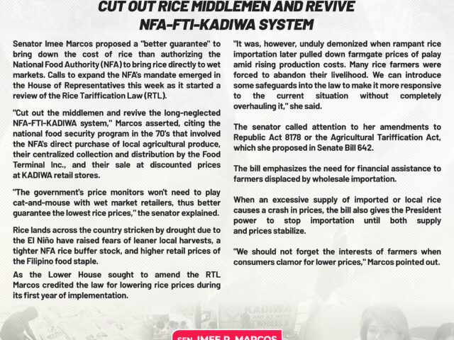 Imee: Cut out rice middlemen and revive NFA-FTI-KADIWA system