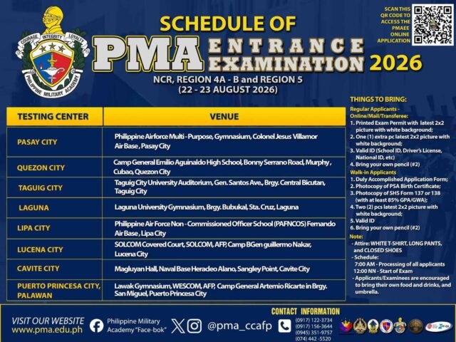 PMA sets fourth 2026 entrance exam leg for 11 venues