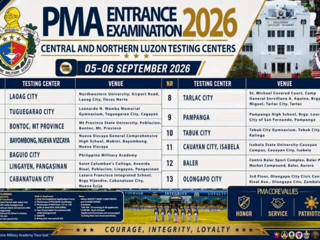 PMA sets Sept. 5-6 entrance exam in Luzon cluster